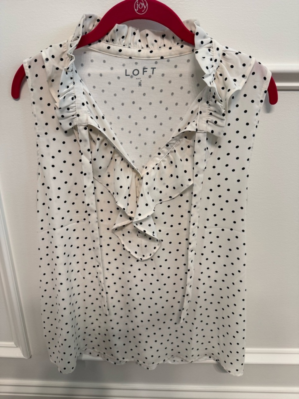 LOFT Cream and Black Polka Dot Ruffle Tie Neck Camisole